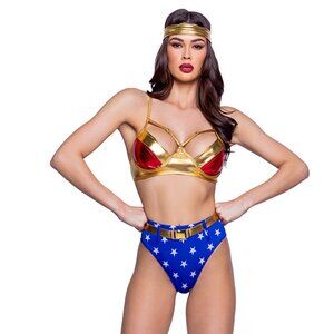 S Mardi Gras Woman Power Wonder Women Costume 4-Pc